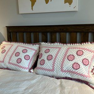 Crocheted Pillow Shams Handcrafted 32 1/2" x 22" Beautiful! King Size